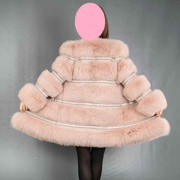 NewReal Fox Fur Paneled Wool Tweed Overcoat Jacket Sequin Rhinestone embellished - Picture 1 of 6